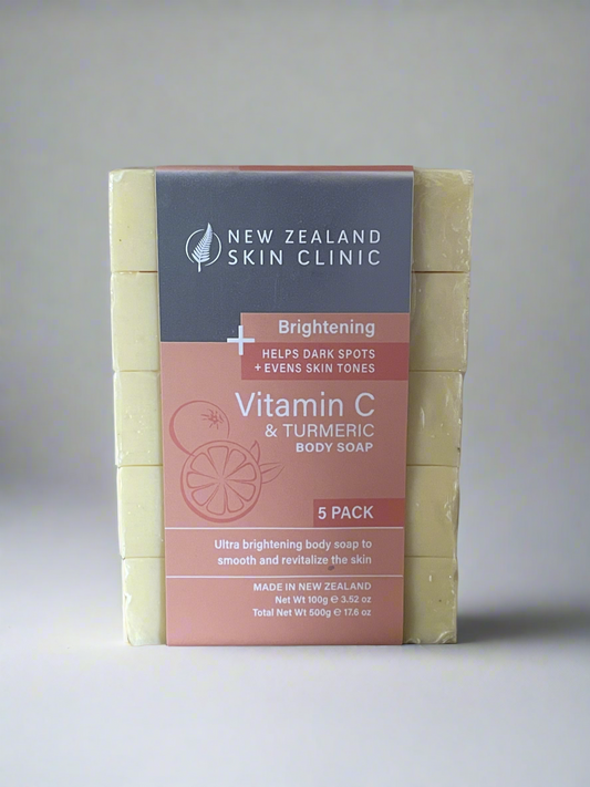 Brightening Body Soap - Vitamin C & Turmeric, 5 Pack, 100g each, Made in New Zealand.